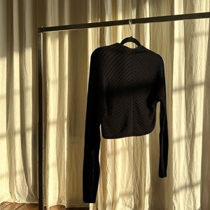 Heart Of Darkness Black Ribbed Crop Sweater with Zippers on Sleeves